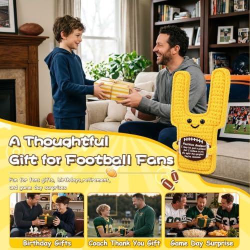 Positive Goalpost Crochet Emotional Support Football Goal Post Gift with Motivational Card for Dad Son Brother Teammate Coach, Funny Inspirational Handmade Birthday Gifts Office Desk Decor