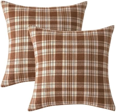 MIULEE Fall Plaid Pillow Covers Scottish Tartan 20x20 Brown