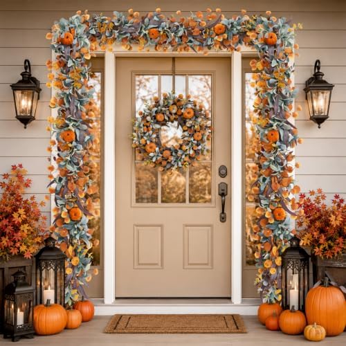 Waipfaru 2 Pcs Fall Eucalyptus Garland Thanksgiving Vine for Fall Decor