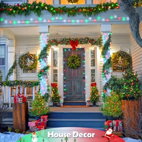JMEXSUSS 2 Pack 100 LED Red White and Green Christmas Lights