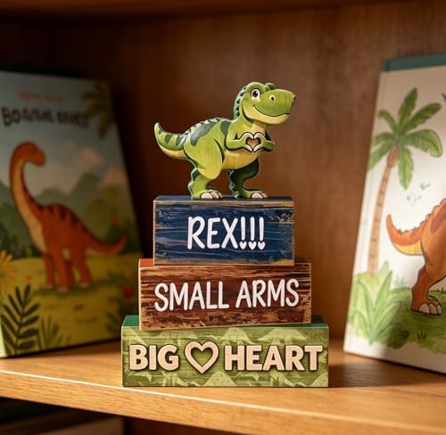 4 Pcs Dinosaur Tiered Tray Decor, Wooden T-Rex Table Decorations, Cute Dinosaur Party Centerpieces for Boys & Girls Birthday, Baby Shower, Nursery, Jungle Theme Home Decor