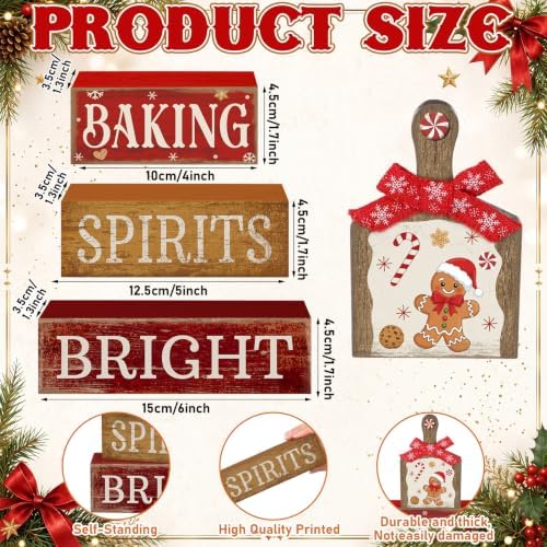 Lineshading 4 Pcs Gingerbread Baking Wood Block Signs, Farmhouse Decor