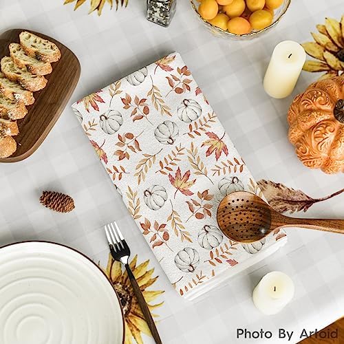 Artoid Mode Orange Leaves Pumpkins Fall Kitchen Towels Set of 4 18x26 Inch
