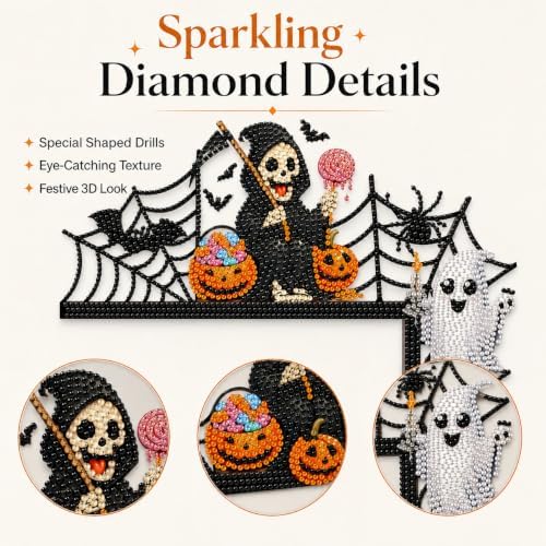 DIY Halloween Witch Pumpkin Diamond Art Wooden Door Corner Decoration, Halloween Frame Sign Kit, Creative Wall Art Mosaic Frame Sign for Home Decor & Gifts