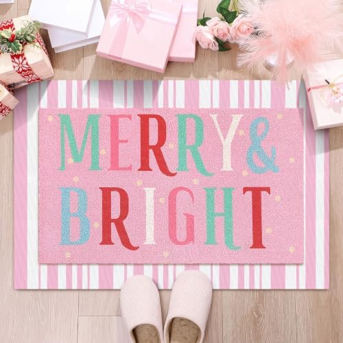 Tinideya 2 Pcs Christmas Layered Doormat Set, Merry Bright