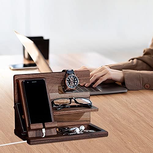 Gifts for Men Bedside Organiser Wood Phone Docking Station Dad Birthday Gifts for Him Nightstand Key Wallet Watch Stand