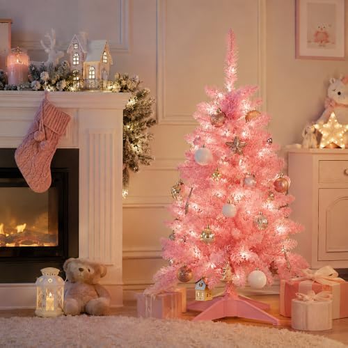4FT Pink Artificial Small Christmas Tree Mini Tabletop Decor