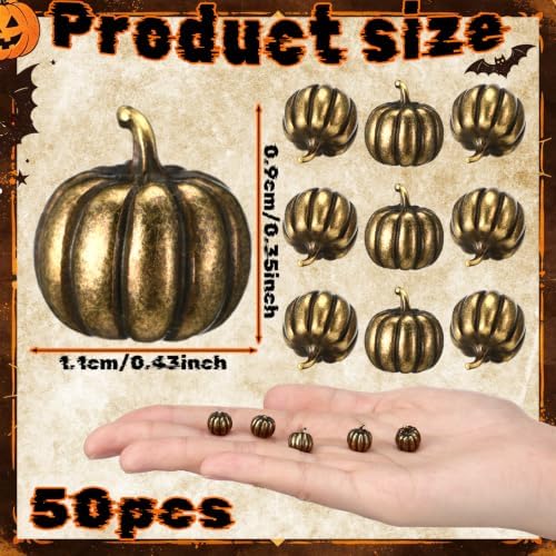 Civaner 50 Pcs Halloween Mini Brass Figurine Miniature, Pumpkin