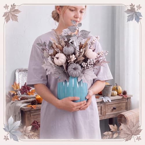 Beeveer 6.7 Inch Ceramic Pumpkin Vase, Large Blue Pumpkin Utensil Holder