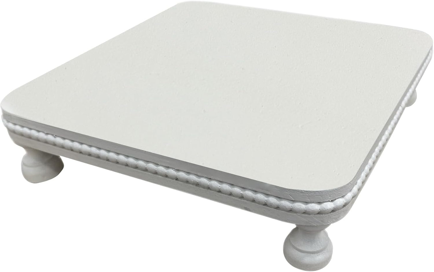 12" Decorative Beaded Pedestal Stand / White
