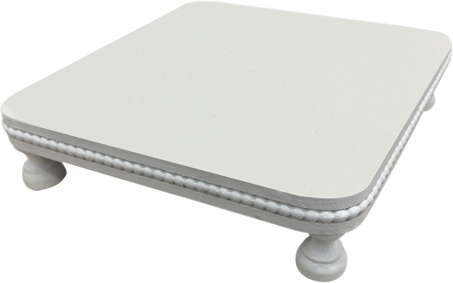 12" Decorative Beaded Pedestal Stand / White