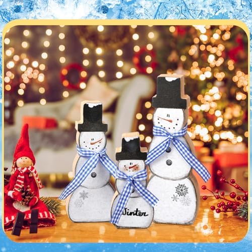Suzile 3 Pcs Winter Snowman Table Decorations,Blue