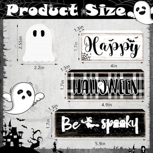 Britimes Halloween Ghost Tiered Tray Decor Set, 4 Pack, Wooden Table Sign