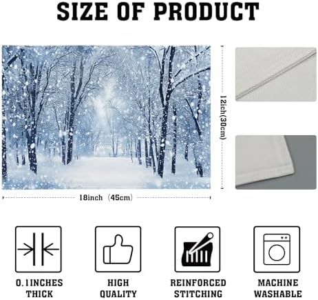 Winter Placemats Set of 6 18x12 Inch Snow Snowflake Forest White Holiday Linen Place Mat Heat-Resistant Washable Wipeable Winter Sence Table Mat for Party Kitchen Dining Home Decor
