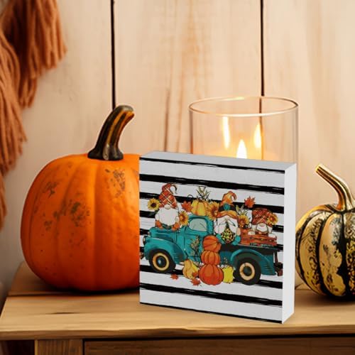 Rustic Fall Gnomes Truck Pumpkin Sign Fall Decorations for Home Office Indoor Fall Desk Decor for Bathroom Bedroom Autumn Thansgiving Decor 5 x 5 Inches