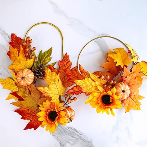 Winlyn 8 Pcs Assorted Artificial Maple Leaf Branches Faux Fall Picks and Sprays with Pumpkins Sunflower Heads Pine Cones Berries for Farmhouse Fall Thanksgiving Floral Arrangement Centerpiece Wreath