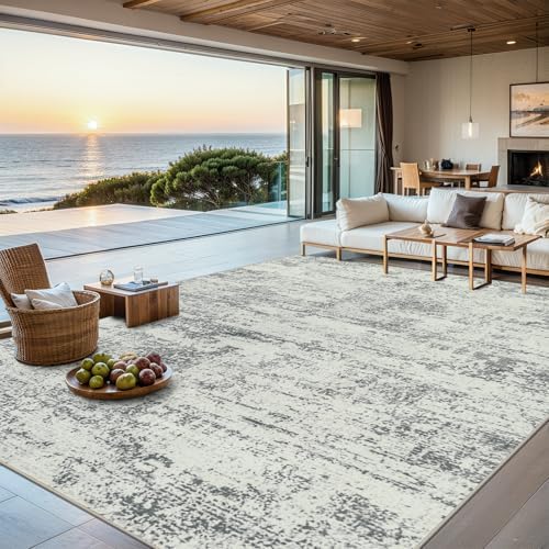 PLHXFR 9x12 Area Rug Living Room: Modern Abstract Washable Carpet Grey