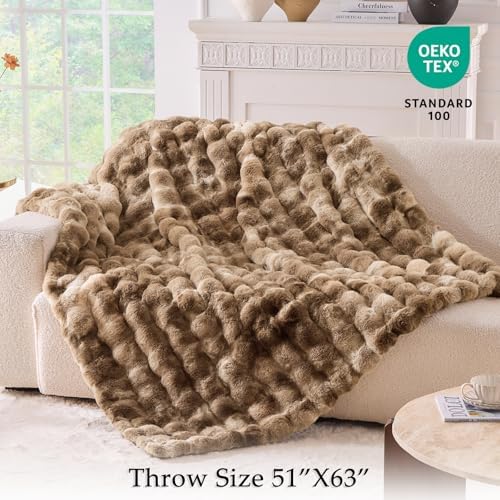 BENVWE Fluffy Faux Fur Throw Blanket for Couch - Soft, Plush, Thick, Cozy, Fuzzy Luxury Minky Bubble Blanket for Home