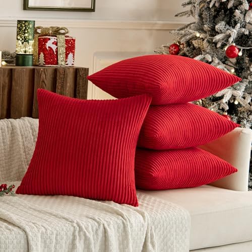 MIULEE Soft Corduroy Decorative Throw Pillow Covers Christmas Red 16x16