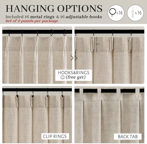 Custom Natural Linen Pinch Pleated Room Divider Curtains 78 Inches Long 2 Panels Set, Memory Trained Light Filtering