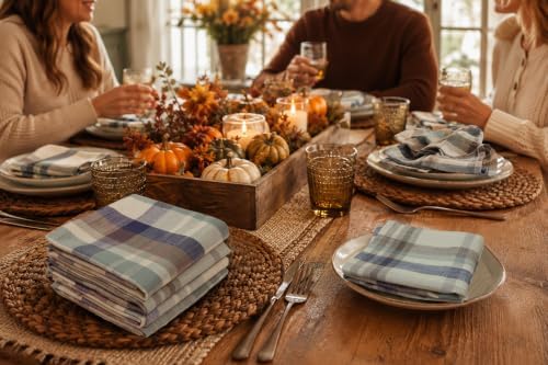 COTTON CRAFT Harvest Plaid Cloth Napkins - Set of 12 Dinner Napkins - 17x17