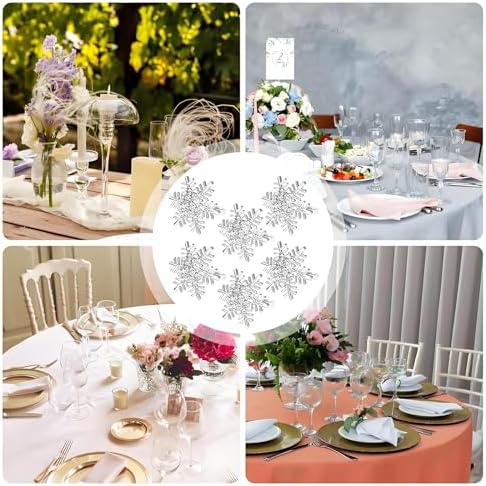 Christmas Silver Napkin Rings Set of 6, Metal Winter Snowflake Napkin Holders Wedding Dinner Home Table Decors Winter Decorations Christmas Decors