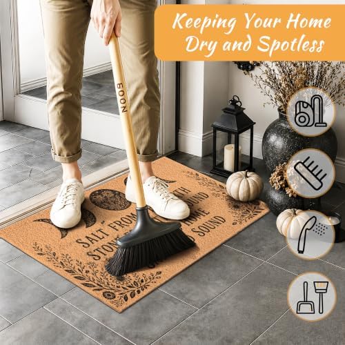 Witchy Halloween Door Mat, Gothic Blessing Rug with Moon for Front Door