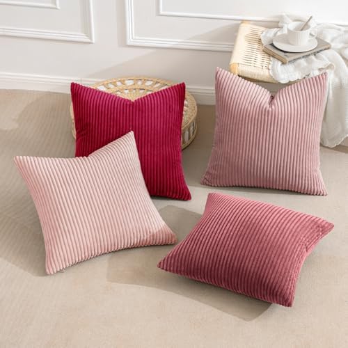 MIULEE Soft Corduroy Decorative Throw Pillow Covers Pink Series 18x18