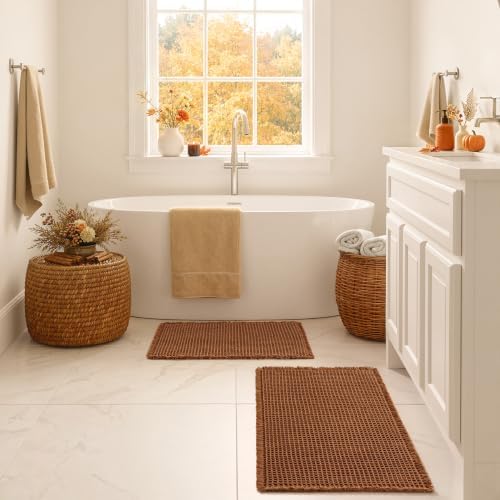 MIULEE Fall Terracotta Set of 2 Waffle Bathroom Rugs Bath Mat 18x30 Inch