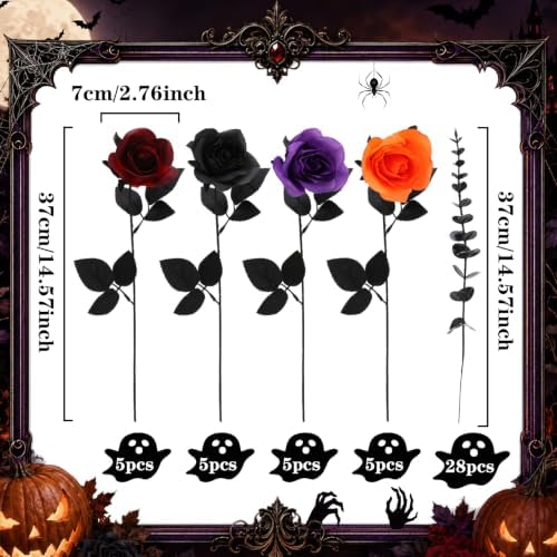 48 Pieces Halloween Artifical Rose and Eucalyptus Stems