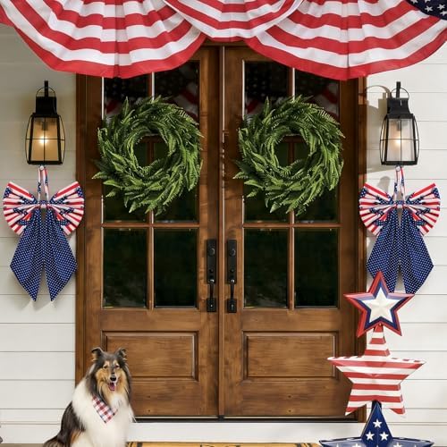 Suncalla 2 Pcs Blue Eagle 4th of July Patriotic Wreath Bows 18'' x 12''