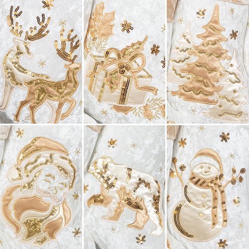 LUBOT New Christmas Stockings Set of 6 Embroidered 20" Xmas Family Traditional Fireplace Hanging Gold Sequin Decor Velvet Satin Fabric Gifts for Christmas Holiday