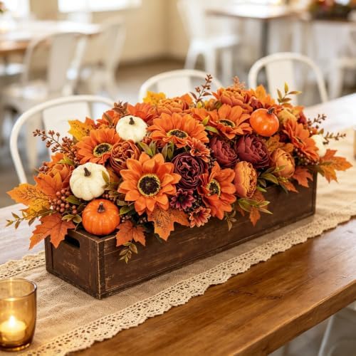 GTIDEA Fall Artificial Flowers, Fall Sunflowers Arrangements with Pumpkin