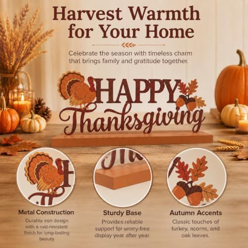 Metal Happy Thanksgiving Sign Fall Table Mantel Shelf Desk Decor