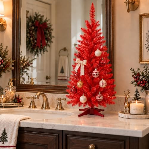 3FT Red Artificial Small Christmas Tree Mini Tabletop Decor