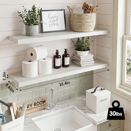 Fixwal Floating Wall Shelves for Decor (White, Set of 2, 35.4Inch)