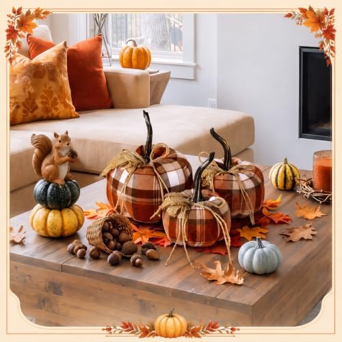 Beeveer 3 Pcs Fall Pumpkins Decor Rustic Brown Autumn Pumpkins Decorative