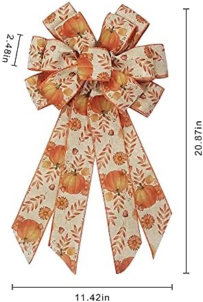 Large Fall Bows for Wreath, Thanksgiving Pumpkin Wreath With Autumn Leaves, Tree Topper Bow, Orange Burlap for Holiday Front Door, Fall Thanksgiving Decorations Supplies
