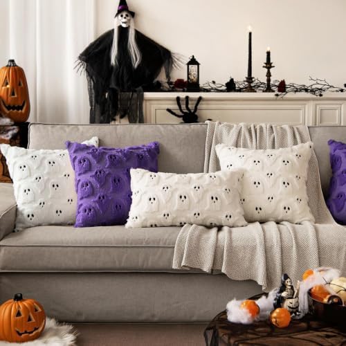 MIULEE Purple Halloween Pillow Covers Cute Ghost Decor Set of 2 18x18