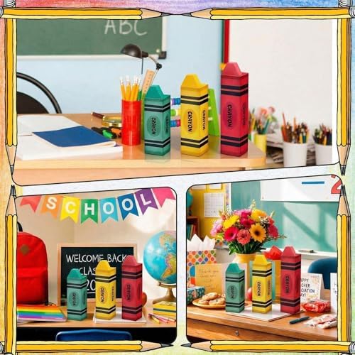GlikCeil 3 Pcs Back to School Table Decoration Crayon Classroom Decor
