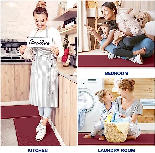 StepRite Kitchen Mats for Floor, 2-Piece Anti-Fatigue Rugs, Burgundy