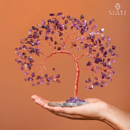 KARMAPLEDGE Amethyst Crystal Tree of Life for Home, Office, Room, Wall Decor to Bring Money & Good Luck, Handmade Reiki