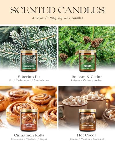 AOOVOO Winter Candles Set - 4 Pack Candles for Home Scented, 28 oz Soy Wax