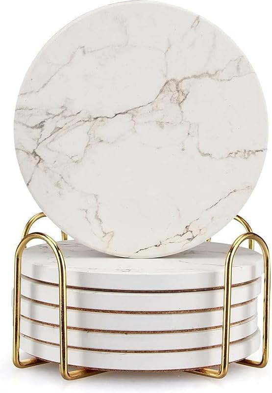 Holder Absorbent Drink Coasters Ceramic Coaster Bar Dining Coffee Table / White / Set of 6