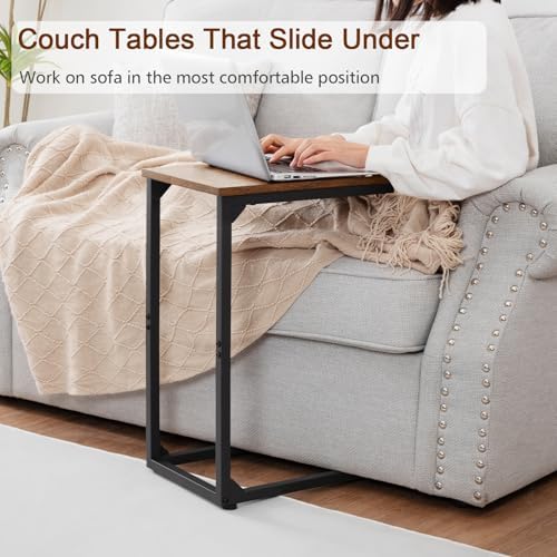 AMHANCIBLE C Shaped End Table Set of 2, Couch Side Table that Slide Under