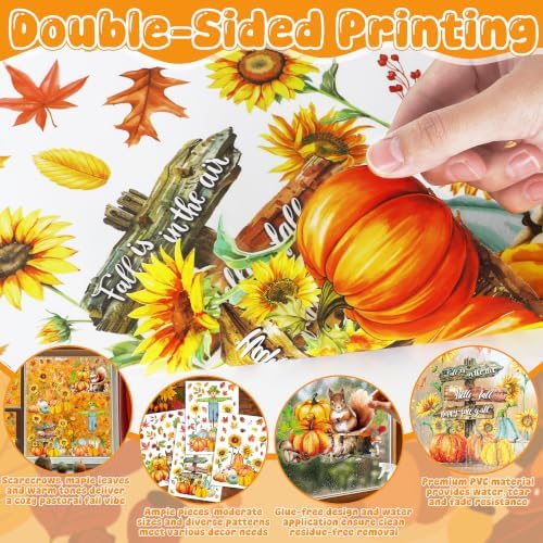77 PCS Scarecrow Fall Decor, 9.84 x 13.78 Inch Fall Window Clings for Home