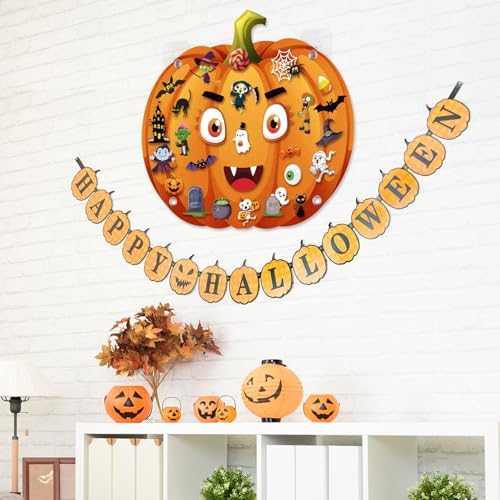 WovWeave 2.79ft DIY Felt Halloween Pumpkin Decor with 44 Pcs Ornaments
