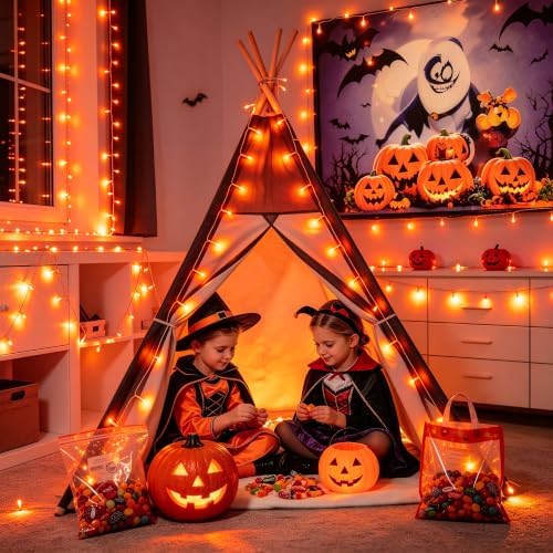 JMEXSUSS 400 LED Orange Lights for Halloween Decor, Plug in with Remote