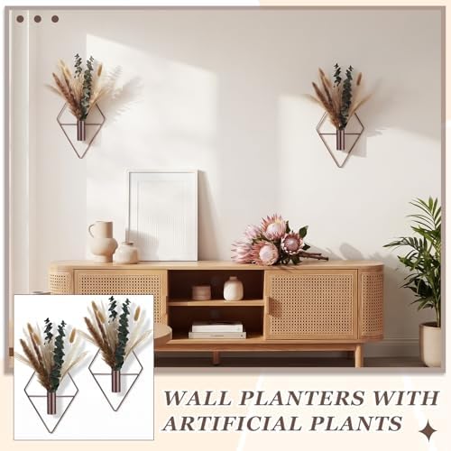 Jexine 4 Pcs Hanging Artificial Planters Wall Decor, Bronze, Pampas