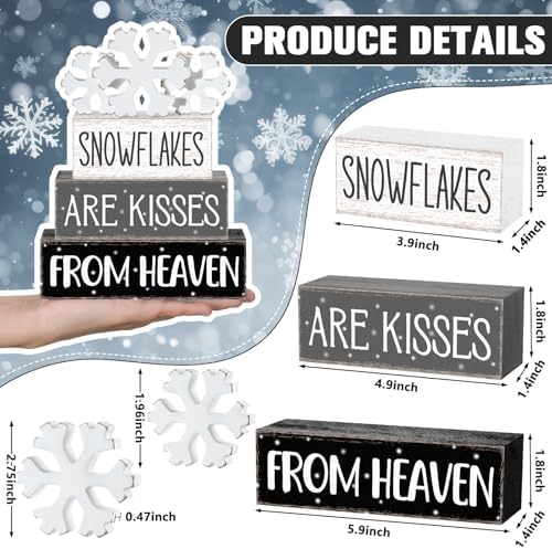 Yousoontic 4 Pcs Winter Snowflakes Figurines Set, Rustic Farmhouse Decor